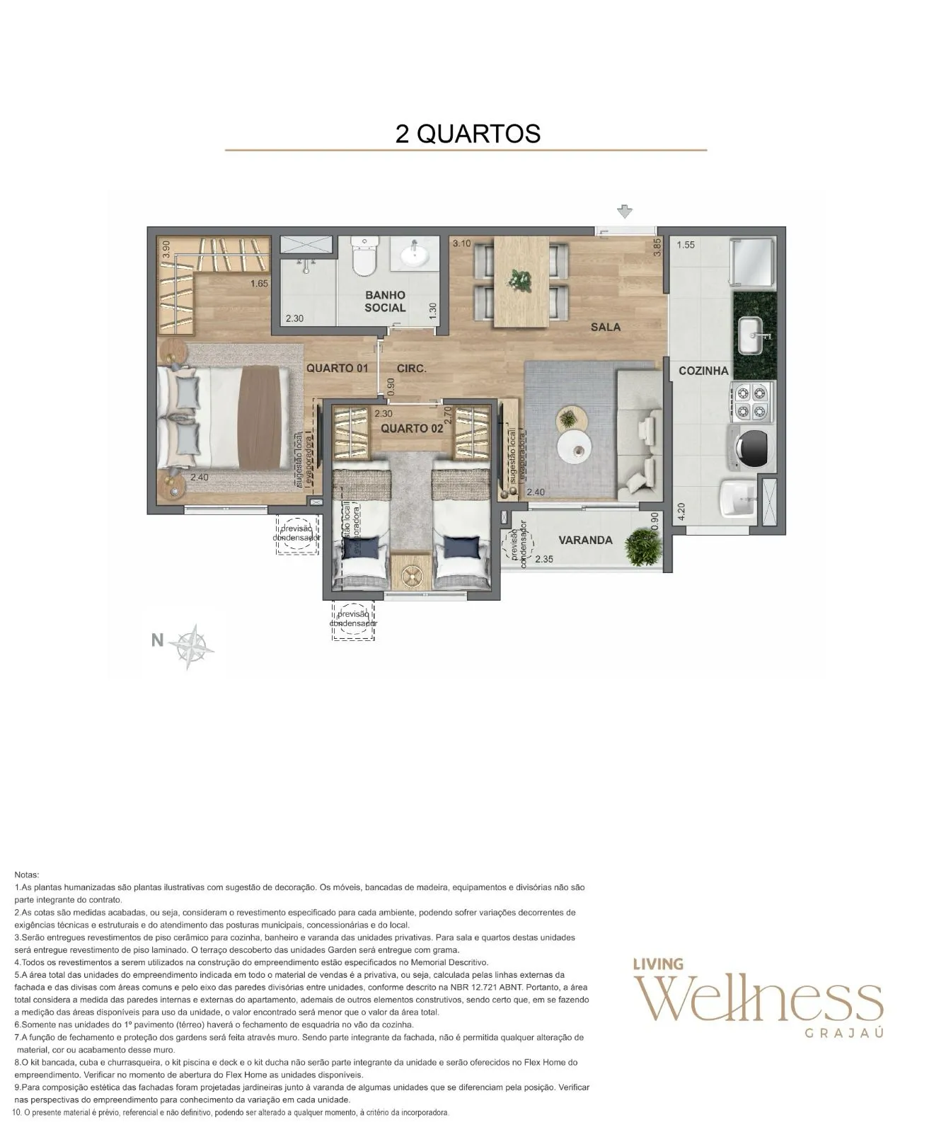 Planta 2 Quartos - Living Wellness Grajaú