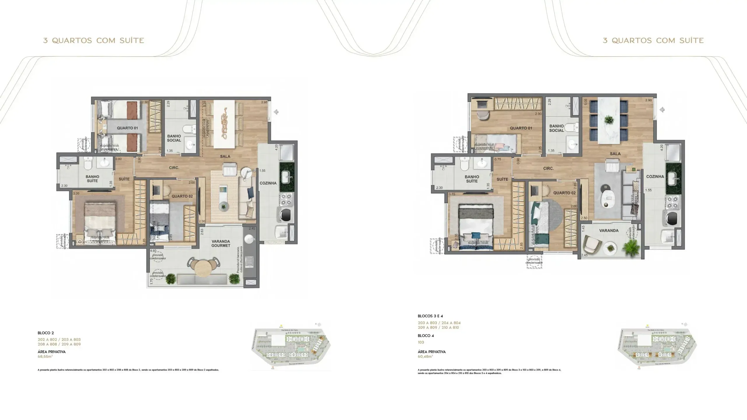 Planta 3 Quartos - Living Wellness Grajaú
