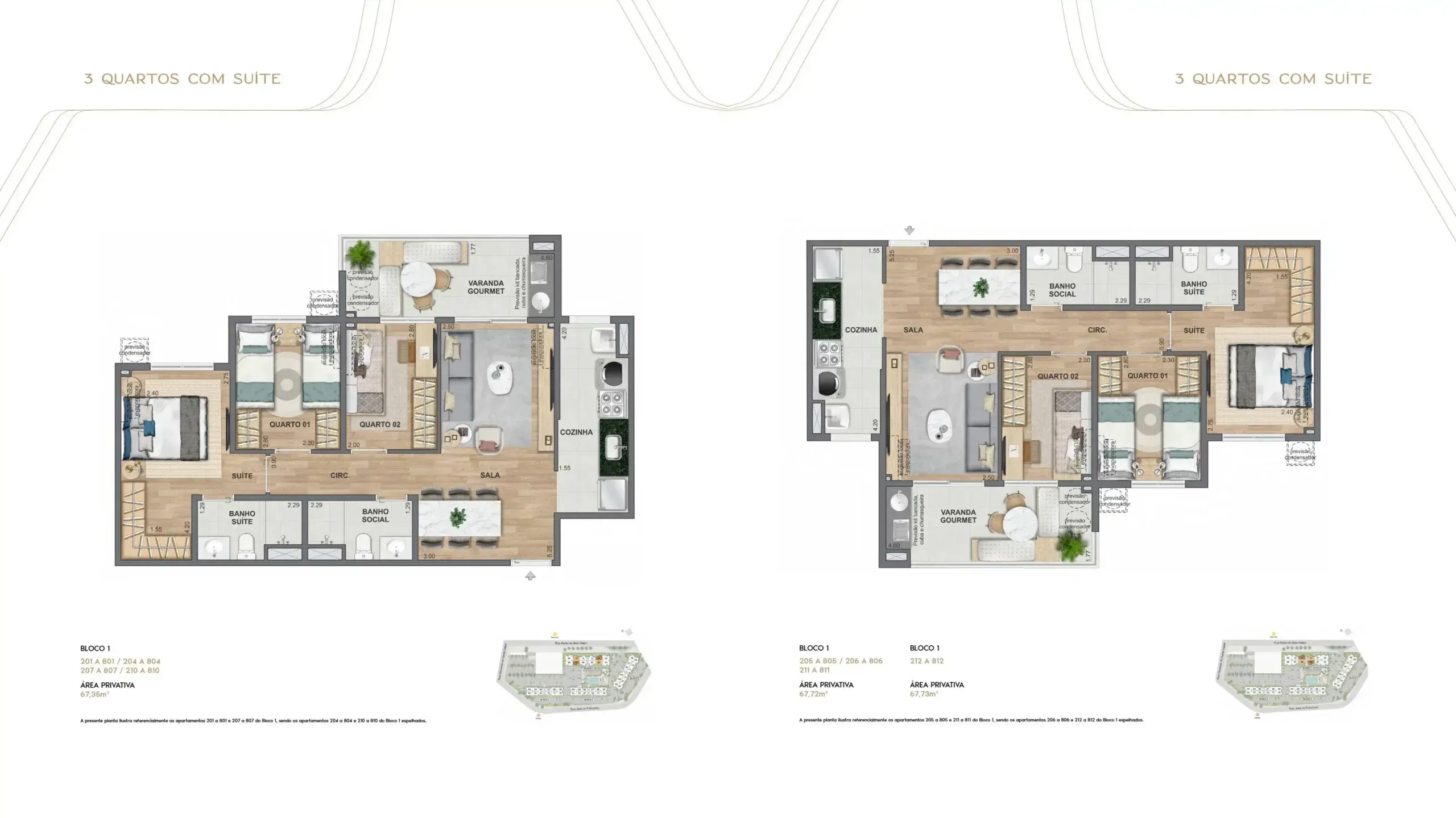 Planta 3 Quartos - Living Wellness Grajaú