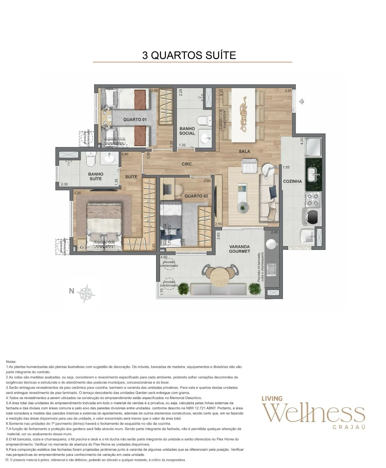 Planta 3 Quartos - Living Wellness Grajaú